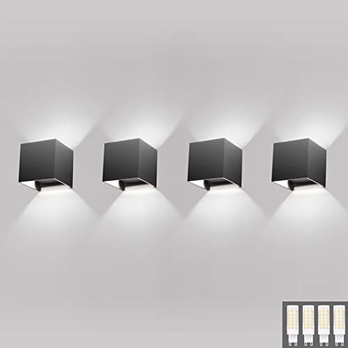Klighten 4 Stücke LED Wandleuchte Aussen/Innen Wandlampe Kaltes Weiß 6000K, Modern Up Down Design 9W Außenwandleuchten Mit Einer Ersetzbaren G9 Birne, IP54, Dunkelgrau von Klighten