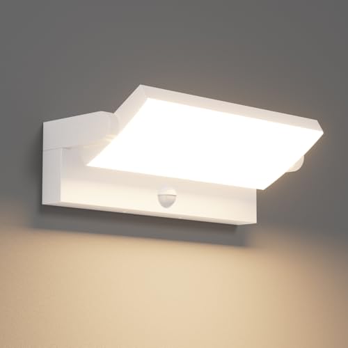 Klighten 45W Außenwandleuchte Außenlampe mit Bewegungsmelder IP65 Wandleuchte Aussen Wandlampe mit Schwenkbar LED Panel, Aussenleuchte für Garten Terrasse Eingang, 3480LM, Warmweiß 3000K, Weiß von Klighten