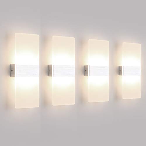 Klighten 4PCS LED Wandleuchte Innen 12W Wandlampe Acryl Wandbeleuchtung Modern für Wohnzimmer Schlafzimmer Treppenhaus Flur Natürliches Weiß 4000K von Klighten