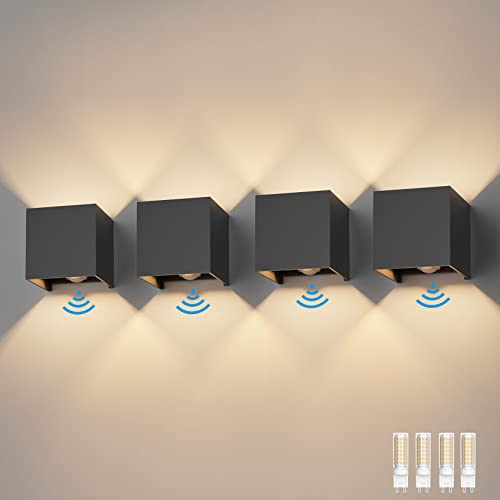 Klighten 4Pack LED Wandleuchte mit Bewegungsmelder Innen/Außen 3000K Außenlampe mit Bewegungsmelder Wandlampe Einstellbar Abstrahlwinkel, mit Austauschbarer G9 LED Lampe (Dunkelgrau) von Klighten