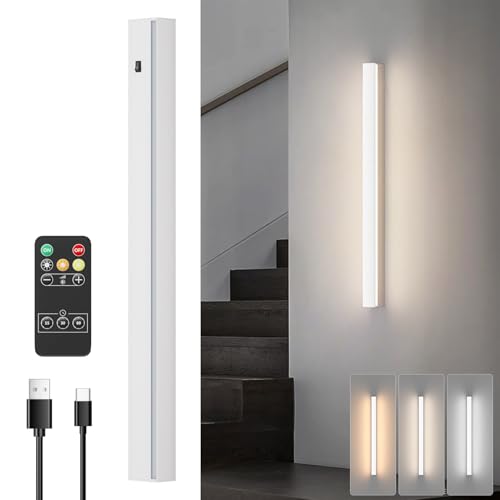 Klighten 5W LED Akku Wandleuchte Dimmbare, Weiß Kabellos 60cm Wandlampe mit Fernsteuerung, Lange Wiederaufladbar Wandleuchten mit Timer-Funktion für Schlafzimmer Wohnzimmer Korridor Treppenhaus von Klighten