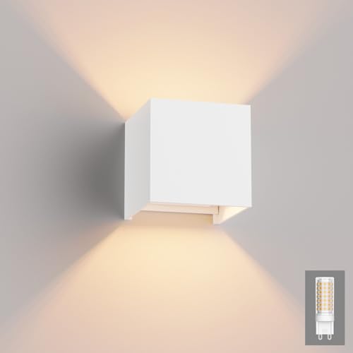 Klighten 9W LED Wandleuchte Innen Wandlampe Mit Einer Ersetzbaren G9 LED Birne Wasserdicht IP54 LED Wandbeleuchtung Innen & Außen Warmweiß (Weiß 3000K) von Klighten