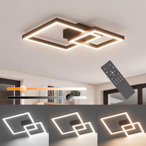 Klighten Deckenlampe Dimmbar LED Deckenleuchte 35W mit Fernbedienung, Wohnzimmerlampe aus Aluminium Modern Deckenbeleuchtung für Schlafzimmer Küche Wohnzimmer Flur, 36 x 36 cm, 3000K-6000K, Schwarz von Klighten