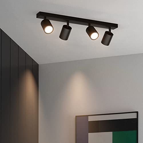 Klighten Deckenstrahler 4 Flammig Schwarz, GU10 Deckenlampe Strahler Schwenkbar, Spotleuchte Drehbar Deckenspots für Küche, Schlafzimmer, Wohnzimmer, Länge: 54 cm, Ohne Leuchtmittel von Klighten