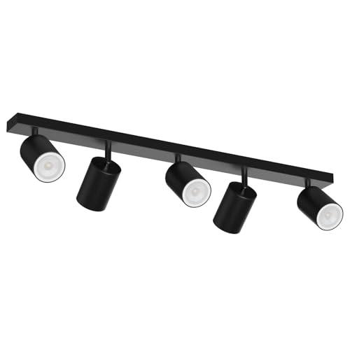 Klighten Deckenstrahler 5 Flammig Schwarz, GU10 Deckenlampe Strahler Schwenkbar, Spotleuchte Drehbar Deckenspots für Küche Schlafzimmer Wohnzimmer, Länge: 69 cm, Ohne Leuchtmittel von Klighten