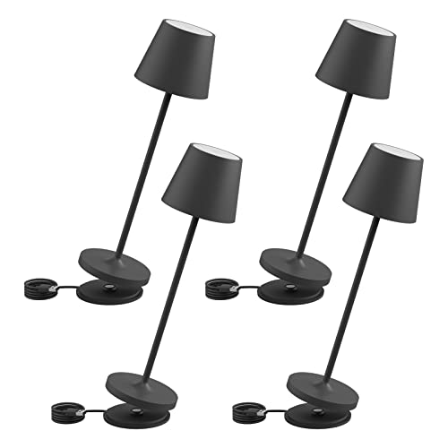 Klighten Dimmbare LED Akku Tischleuchte | Für drinnen und draußen geeignet | Wiederaufladbar | 3000K Warmes Weiß Licht | Designer Tischleuchte | Ladestation kontaktieren | Dunkelgrau(4 Stück) von Klighten