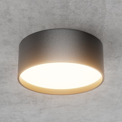 Klighten LED 24W Aufbauspot Runde Deckenspots Aufputz Deckenleuchte, Schwarz Aufbaustrahler, Deckenstrahler Flach Aluminium+Acryl, Aufputzleuchte IP44, Aufbauleuchte Warmweiß 3000K, 1672LM, 60x150mm von Klighten