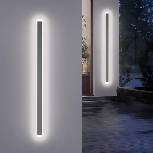 Klighten LED Lange Wandleuchten Außen, Dunkelgrau Wandleuchte Innen, IP54 Außenlampe Villa, Außenwandleuchten Eisen Acryl, Aussenleuchte Wandlampe für Gärten/Terasse, Kaltes Weiß 6000K, 150CM/45W von Klighten