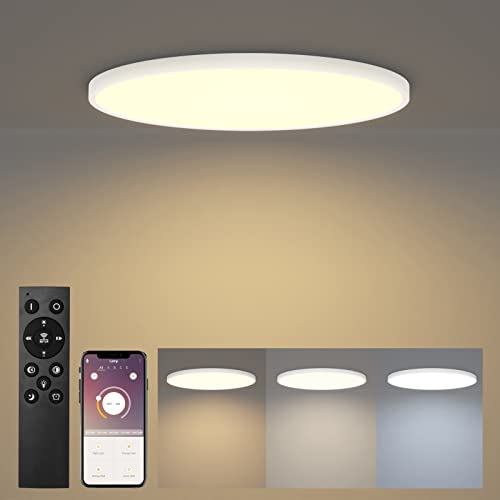 Klighten LED Deckenleuchte Dimmbar mit Fernbedienung, Weiß Deckenlampe 48W 4320LM Flach Rund mit App-Steuerung, Modern Deckenbeleuchtung für Wohnzimmer Schlafzimmer Flur, Ø50cm, 2700K-6500K von Klighten