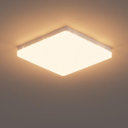 Klighten LED Deckenleuchte Eckig 36W, Weiß Sternendekor Deckenlampe für Wohnzimmer, Schlafzimmer, Flur, Küche, Modern Warmweiß 3000K Deckenbeleuchtung, 30cm × H4cm, 3420Lumen von Klighten