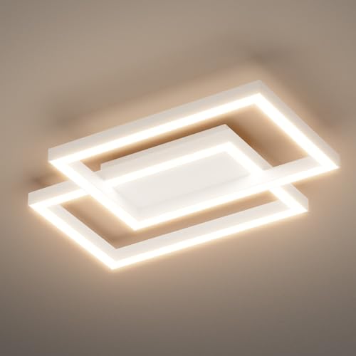 Klighten LED Deckenleuchte Weiß 35W, Modern Warmweiß 3000K Deckenlampe aus Metall, Geometrisch Deckenbeleuchtung für Schlafzimmer Wohnzimmer Flur Esszimmer Arbeitszimmer, L40cm ×W30cmx H4cm von Klighten