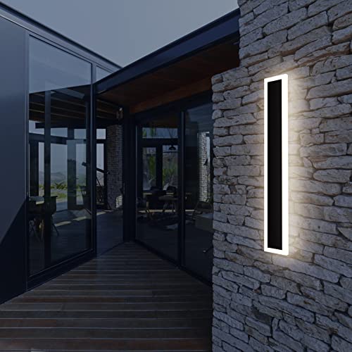 Klighten LED Lange Wandlampe IP54 Wasserdicht Wandbeleuchtung Schwarz Aussenleuchten Eisen Acryl Wandleuchte Aussen für, Villa, Terrassen, Schlafzimmer, Wohnzimmer, Natürliches Licht 4500K, 60CM/20W von Klighten