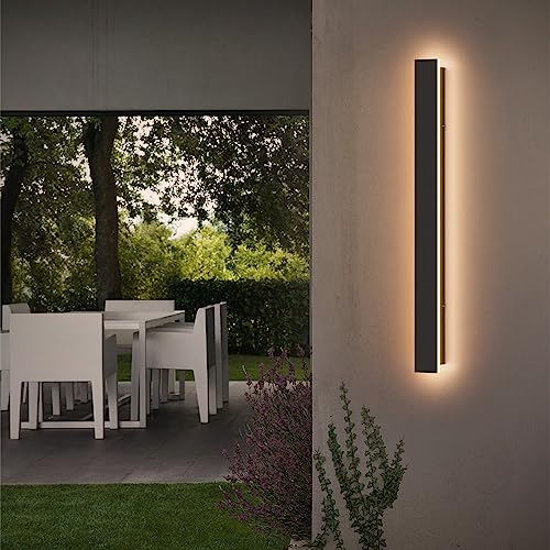 Klighten Lange LED Wandleuchte Außen/Innen, Schwarz Außenwandleuchten, Aussenleuchte IP65, Wandlampe Eisen Acryl, Aussenlampe für Gärten Terrassen Schlafzimmer, Warmes Licht 3000K, 20W/60cm von Klighten