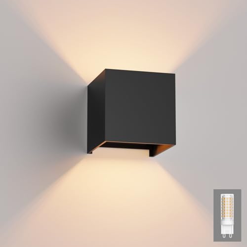 Klighten LED Wandleuchte Außen Wandlampe Mit Einer Ersetzbaren G9 LED Birne Wasserdicht IP54 LED Wandbeleuchtung Innen & Außen, Schwarz, Warmweiß 3000K von Klighten