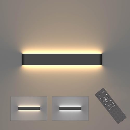 Klighten LED Wandleuchte Dimmbar Innen mit Fernbedienung, Up Down Wandlampe Modern, Für Wohnzimmer Schlafzimmer Badezimmer, 800-2000 Lumen, 3000K-6000K, 20W, 61cm, Schwarz von Klighten