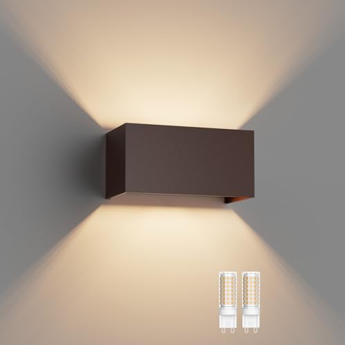 Klighten Wandleuchte mit Austauschbarer G9 LED Lampe Warmweiß 3000K, 18W LED Wandleuchte Innen/Aussen Einstellbar Abstrahlwinkel Außenleuchte für Wohnzimmer Garten, IP54, Bronze von Klighten