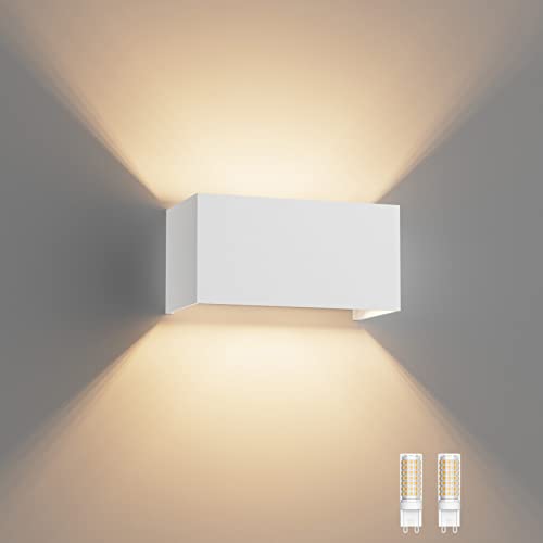 Klighten LED Wandleuchte mit Austauschbarer G9 LED Lampe Warmweiß 3000K, 18W LED Wandleuchte Innen/Aussen Einstellbar Abstrahlwinkel Außenleuchte für Wohnzimmer Garten, IP54, Weiß von Klighten