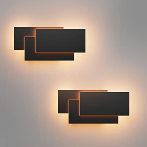 Klighten 2 Pack LED Wandleuchten Innen 24W Mordern Wandlampe LED Wandbeleuchtung Warmweiß 2700K~3200K für Wohnzimmer Schlafzimmer Treppenhaus Flur, Schwarz von Klighten