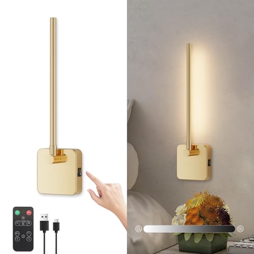 Klighten Led Wandleuchte Innen Mit Akku Kabellose, 3W 3000K Wandlampe Innen mit Fernbedienung, 5000mAh Batterien Mit USB-C, 350°Drehbare mit Dimmbar und Timing-Funktionen, für Wohnzimmer, Brass Klighten Led Wandleuchte Innen Mit Akku Kabellose, 3W 3000K Wandlampe Innen mit Fernbedienung, 5000mAh Batterien Mit USB-C, 350°Drehbare mit Dimmbar und Timing-Funktionen, für Wohnzimmer, Brass von Klighten