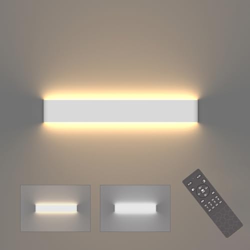 Klighten LED Wandleuchte Dimmbar Innen mit Fernbedienung, Up Down Wandlampe Modern, Für Wohnzimmer Schlafzimmer, 800-2000 Lumen, 3000K-6000K, 20W, 61cm, Weiß von Klighten