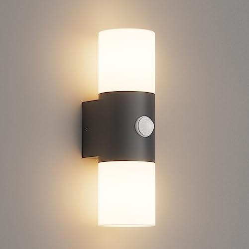 Klighten Wandleuchten E27 Außen/Innen 2 flammig, Dunkelgrau Außenlampe mit Bewegungsmelder, Up and Down Außenleuchte IP54 Aussenlampe, Aluminium Modern Wandlampe für Eingang Terrass, ohne Leuchtmittel von Klighten