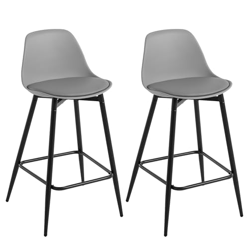 Klihome Barhocker 2er Set, Barstühle PP, Küchenhocker mit Rückenlehne, hoher Hocker mit Fußstütze, gepolstert, mit Metallbeinen, für Bar Küche Esszimmer Theke, Grau, K0003BH-2 von Klihome