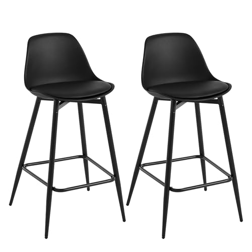Klihome Barhocker 2er Set, Barstühle PP, Küchenhocker mit Rückenlehne, hoher Hocker mit Fußstütze, gepolstert, mit Metallbeinen, für Bar Küche Esszimmer Theke, Schwarz, K0001BH-2 von Klihome