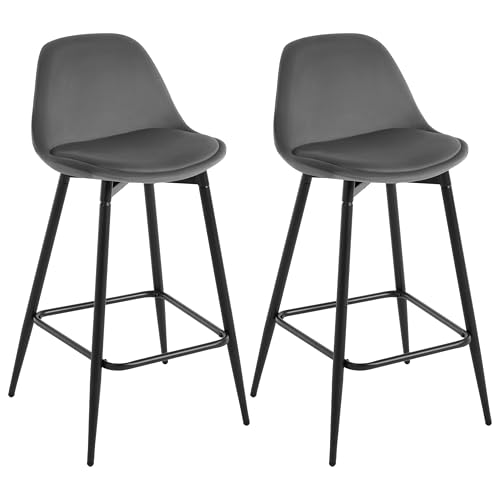 Klihome Barhocker 2er Set, Barstühle Samt, Küchenhocker mit Rückenlehne, hoher Hocker mit Fußstütze, gepolstert, mit Metallbeinen, für Bar Küche Esszimmer Theke, Dunkelgrau, K0005BH-2 von Klihome