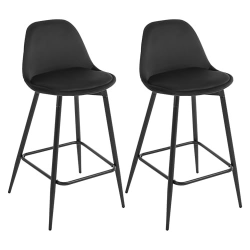 Klihome Barhocker 2er Set, Barstühle Samt, Küchenhocker mit Rückenlehne, hoher Hocker mit Fußstütze, gepolstert, mit Metallbeinen, für Bar Küche Esszimmer Theke, Schwarz, K0004BH-2 von Klihome