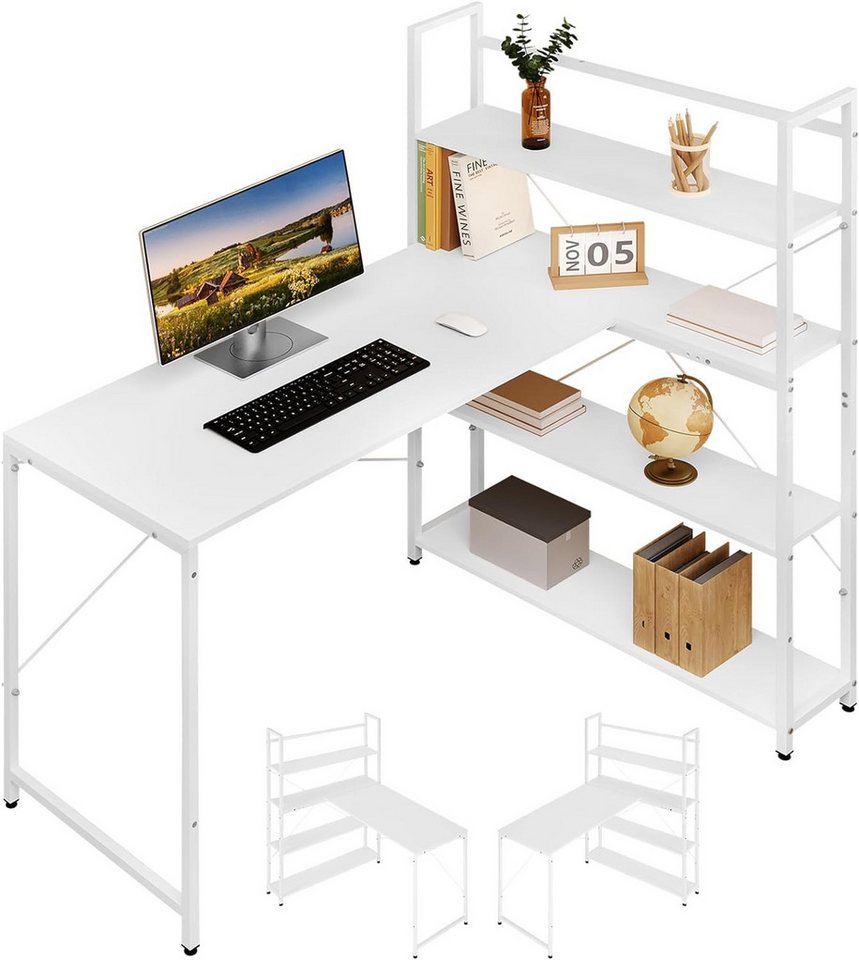 Klihome Eckschreibtisch (1-St), L-Form, mit Regal Links oder rechts, 120x80x128.5 cm von Klihome