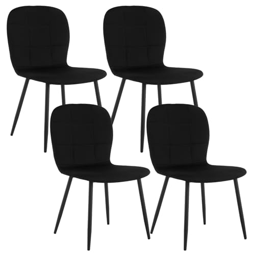 Klihome Esszimmerstühle 4 Set, Stühle Esszimmer, Küchenstühle Essstühle ergonomisch, Samt Stuhl mit Metallbeinen, Polsterstuhl 150 kg belastbar, modern bequem, Schwarz, K0002EZS-4 von Klihome