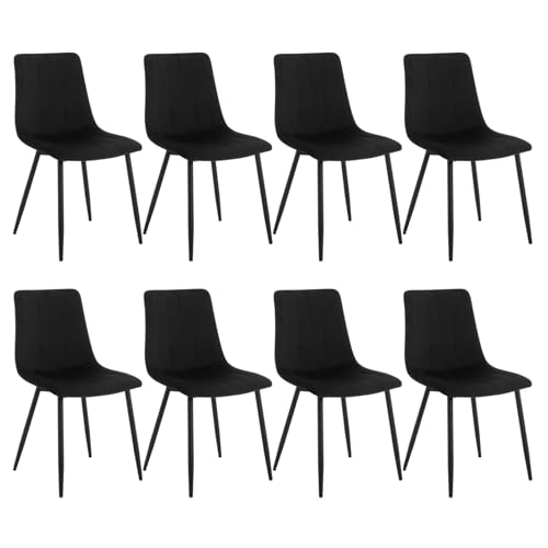 Klihome Esszimmerstühle 8er Set, für Schlafzimmer Küche Wohnzimmer, Küchenstühle gepolstert mit Rückenlehne Metallbeinen, Sitzfläche aus Samt, Schwarz von Klihome