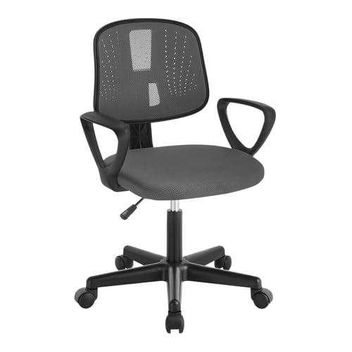 Klihome Schreibtischstuhl Kinder, Kinderschreibtischstuhl ergonomisch, Drehstuhl Kinderstuhl höhenverstellbar, mit Rollen Armlehnen, atmungsaktive Netzstoff-Rückenlehne, Grau, K0007BS von Klihome