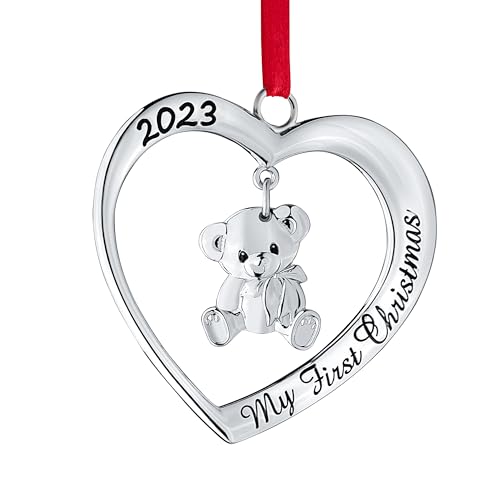 Klikel Baby's First Christmas Ornament 2023 - My First Christmas Ornament 2023 Heart with Hanging Teddy Bear - Baby First Christmas Ornament 2023-1st Christmas Baby Ornament 2023 - Baby Boy Girl von Klikel