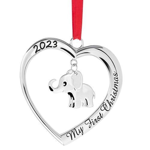 Klikel Baby Erster Weihnachtsornament 2023 - Mein erstes Weihnachtsornament 2023 Silberherz mit H?ngender Elefant - 1. Weihnachten Baby Ornament 2023 - Babys Erstes Weihnachtsornament Junge M?dchen Geschenk von Klikel