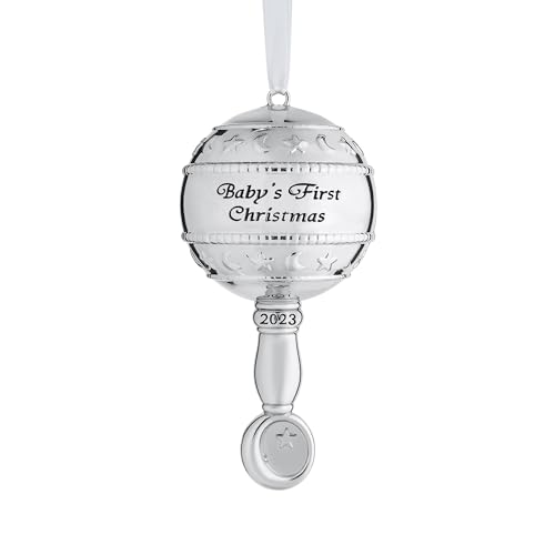 Klikel Baby's First Christmas Ornament 2023 – Silber 3D Rassel Baby First Christmas Ornament 2023–1. Weihnachten Baby Ornament 2023 – Babys erste Weihnachtsdekoration – Junge Mädchen Andenken Ornament von Klikel