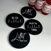 Lillet Untersetzer Filz Rund | Geburtstag Mitbringsel Geschenk Frau Freunde Tischdeko Mädels Mädelsabend von Klimbimbykatharina