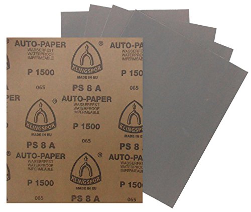 50er Premium Set Klingspor PS8A Auto-Paper Nassschleifpapier | 230 x 280 mm | wasserfest | Je 10 Blätter der Körnungen: 400,600,1000,1500,2500 von KLINGSPOR