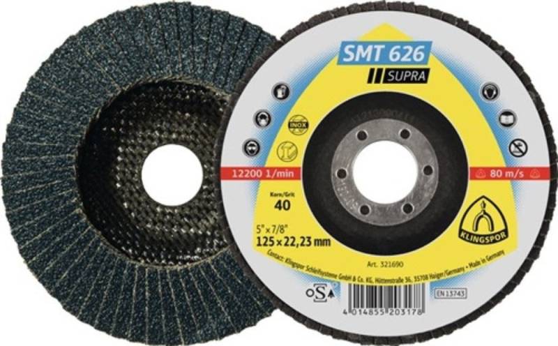 Klingspor Fächerscheibe 10er Pack KLINGSPOR 321690 Fächerscheibe SMT 626 Supra Ø 125 mm Kör von Klingspor