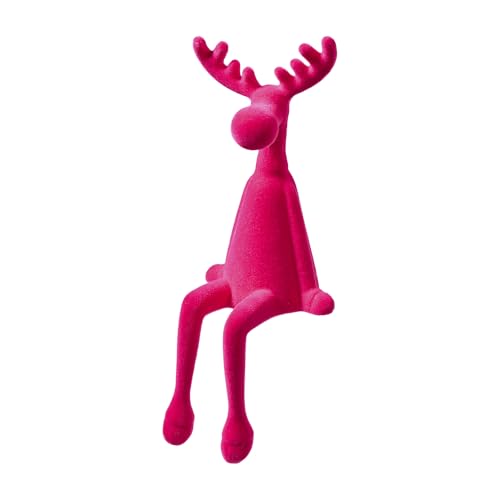 Beflockter Elch - Weihnachtliche Winter Deko Figur - Modern & Festlich für Zuhause & Büro (Pink, B: 12cm x T: 12 cm x H: 12cm) von Klocke Dekorationsbedarf