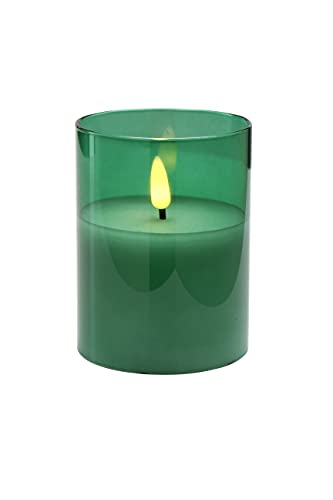 Klocke Dekorationsbedarf Edle LED Kerze im Glas - Timer - Realistisch Flackernd (Grün, Höhe: 10cm - Ø 7,5cm) von Klocke Dekorationsbedarf