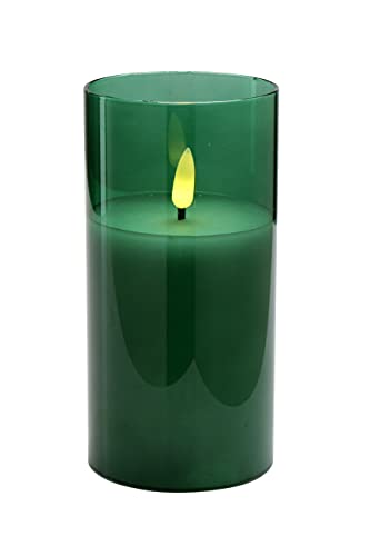 Klocke Dekorationsbedarf Edle LED Kerze im Glas - Timer - Realistisch Flackernd (Grün, Höhe: 15cm - Ø 7,5cm) von Klocke Dekorationsbedarf