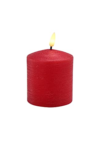 Klocke Dekorationsbedarf Edle LED Kerze mit rustikaler Oberfläche - Timer & Realistisch Flackerndes Licht - Wertige Echtwachskerze (Rot, Höhe: 11cm - Ø 7,5cm) von Klocke Dekorationsbedarf