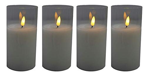 Hochwertige LED Adventskerzen im Glas - 4er Kerzenset/Sparset - Timer - Realistisch Flackernd - Kerze Weihnachten/Weihnachtskerzen/Adventskranz (Klar/Weiß, Groß - Höhe 15cm / Ø 7,5cm) von Klocke Dekorationsbedarf