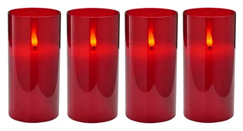 Hochwertige LED Adventskerzen im Glas - 4er Kerzenset / Sparset - Timer - Realistisch Flackernd - Kerze Weihnachten / Weihnachtskerzen / Adventskranz (Rot, Groß - Höhe 15cm / Ø 7,5cm) von Klocke Dekorationsbedarf