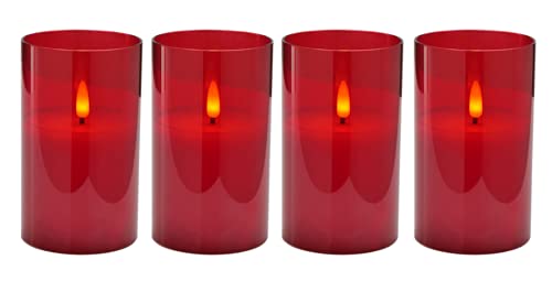 Hochwertige LED Adventskerzen im Glas - 4er Kerzenset / Sparset - Timer - Realistisch Flackernd - Kerze Weihnachten / Weihnachtskerzen / Adventskranz (Rot, Mittel - Höhe 12,5cm / Ø 7,5cm) von Klocke Dekorationsbedarf