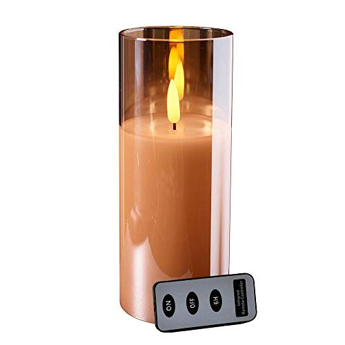 Klocke Dekorationsbedarf Hochwertige LED Kerze im Glas - mit Fernbedienung & Timer - ⌀ 10 cm - Realistische & Flackernde Flamme - Weihnachten Deko (Amber, Höhe: 25 cm) von Klocke Dekorationsbedarf