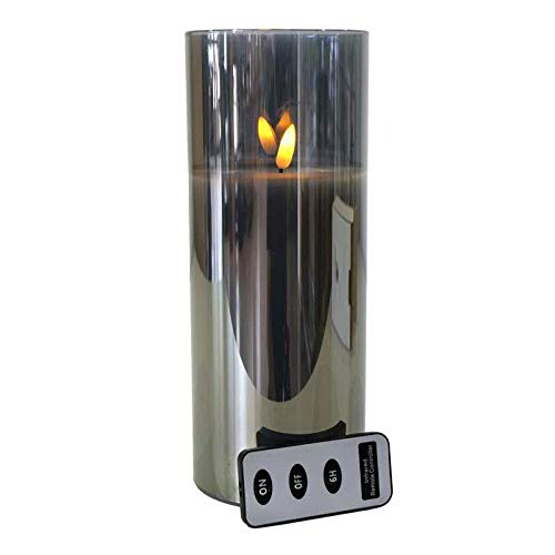 Hochwertige LED Kerze im Glas - mit Fernbedienung & Timer - ⌀ 10 cm - Realistische & Flackernde Flamme - Weihnachten Deko (Grau, Groß: 25 cm) von Klocke Dekorationsbedarf