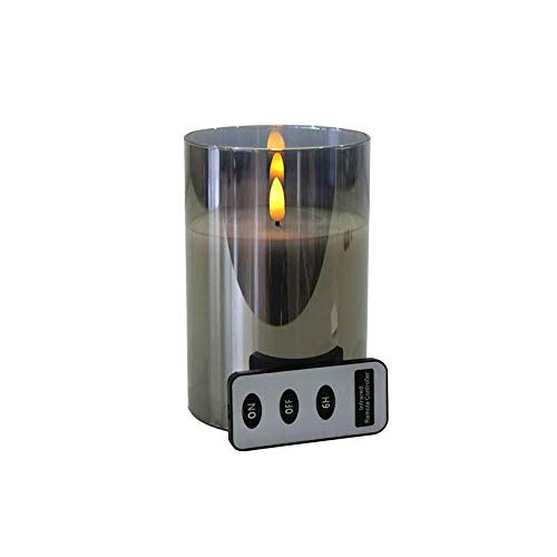 Hochwertige LED Kerze im Glas - mit Fernbedienung & Timer - ⌀ 10 cm - Realistische & Flackernde Flamme - Weihnachten Deko (Grau, Klein: 15 cm) von Klocke Dekorationsbedarf