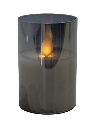 Hochwertige & Edle LED Kerze im Glas - Realistisch Flackernd - Neuartiges Design (Grau, Höhe: 7,5cm - Ø 5cm) von Klocke Dekorationsbedarf